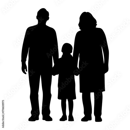 Family silhouette holding hands parents child