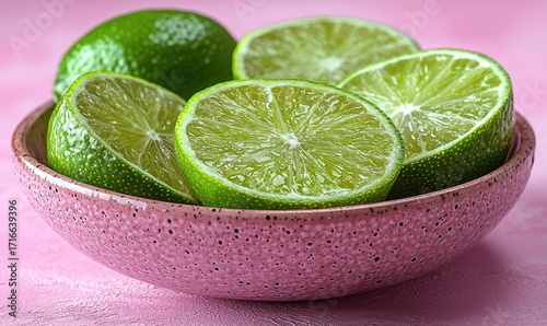 Fresh limes in a pink bowl