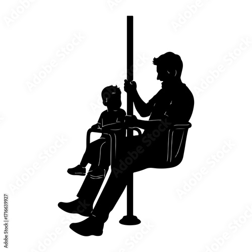 Father and child on amusement ride park