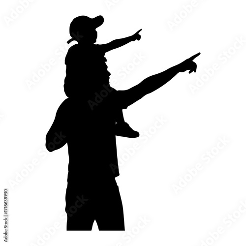 Father and child pointing daughter piggyback