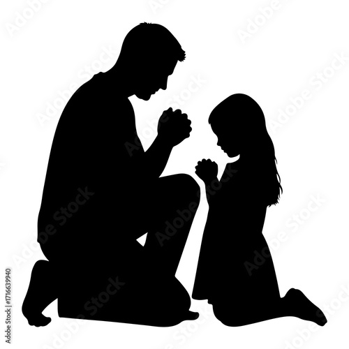 Father and child praying together daughter kneeling
