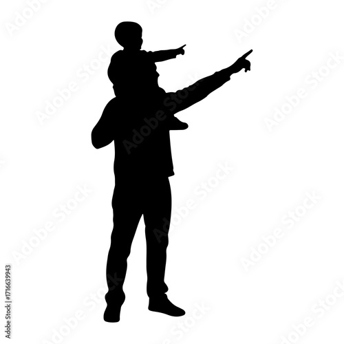 Father and child pointing together piggyback