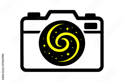 Vector Illustration of Camera with Galaxy Lens