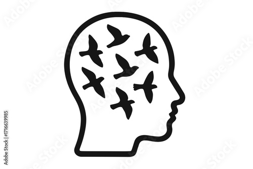 Vector Illustration of Head Silhouette with Flying Birds