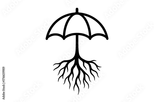 Vector Illustration of Umbrella with Roots