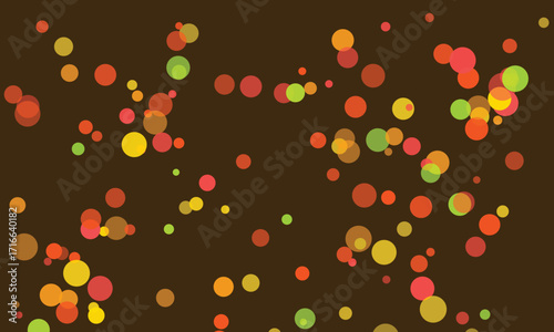 Abstract background with retro colored circles on dark brown backdrop