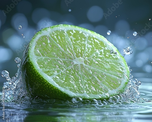 Fresh lime slice in water splash