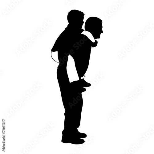 Father carrying son piggyback silhouette