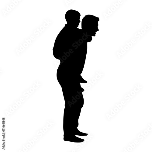 Father carrying son on shoulders silhouette piggyback