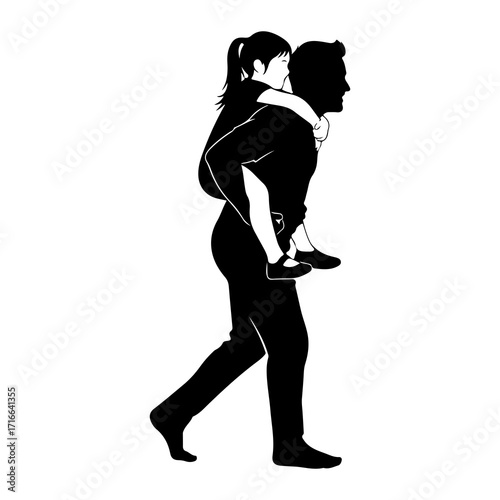 Father carrying daughter piggyback child