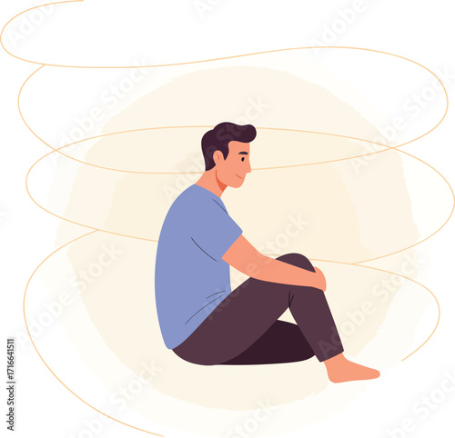 Man sitting alone surrounded by a swirling energy field