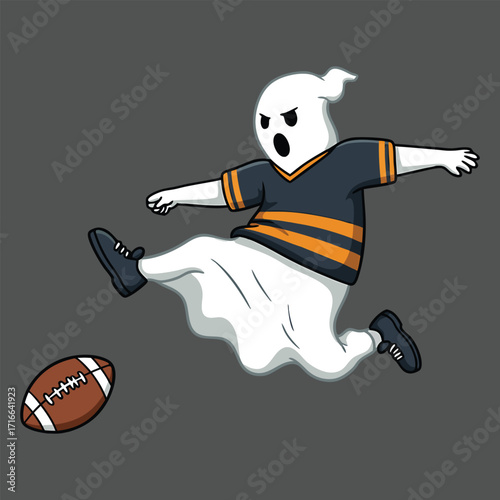 Ghost in football uniform kicking a football in mid-air sport game