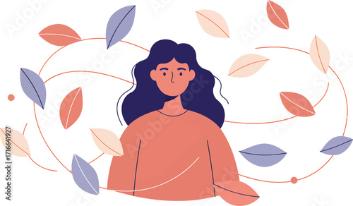 A Woman Surrounded by Falling Leaves in Autumn