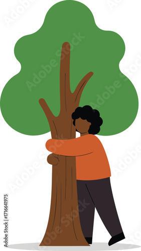 Person hugging a large green tree