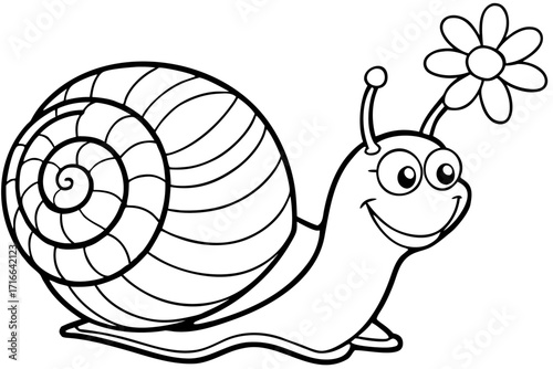 Happy Snail Carrying Flower – Cute Kids Coloring Page