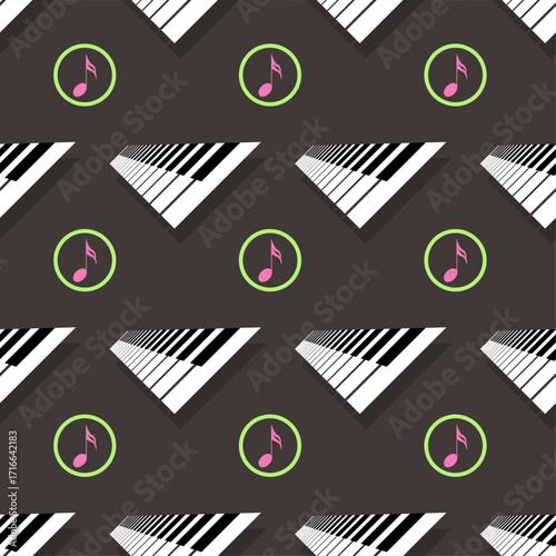 Seamless Pattern Abstract Elements Concert, Performance, Music Piano Keys Notes Vector Design Style Background Illustration Texture For Prints Textiles, Clothing, Gift Wrap, Wallpaper, Pastel