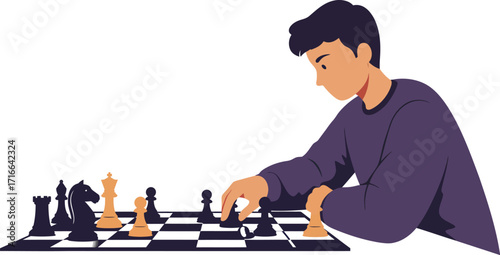 Young person playing chess on a chessboard