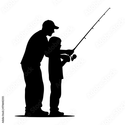 Father teaching son fishing vector
