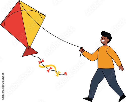 Joyful Person Flying a Colorful Kite Outdoors
