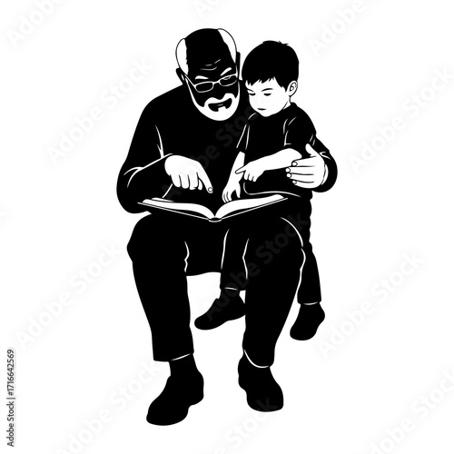 Grandfather reading to grandson book family