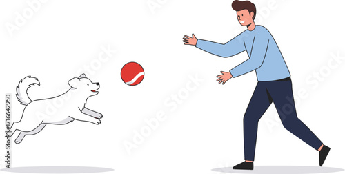 Man and Dog Playing Fetch With Ball Outdoor