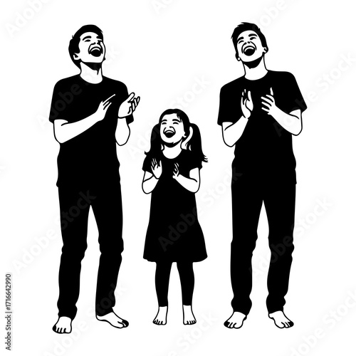 Laughing people clapping black and white