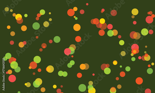 Abstract geometric background with colorful circles on dark green backdrop pattern