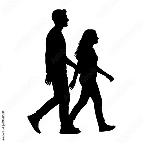 Man and woman walking side by side silhouette