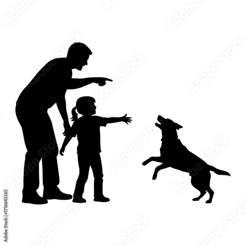 Man child and dog playing silhouette