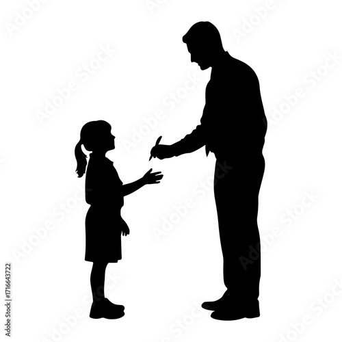 Man signing autograph for young girl silhouette woman
