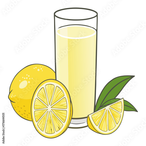 Fresh Lemon Juice Glass with Sliced Citrus Fruits Vector Illustration