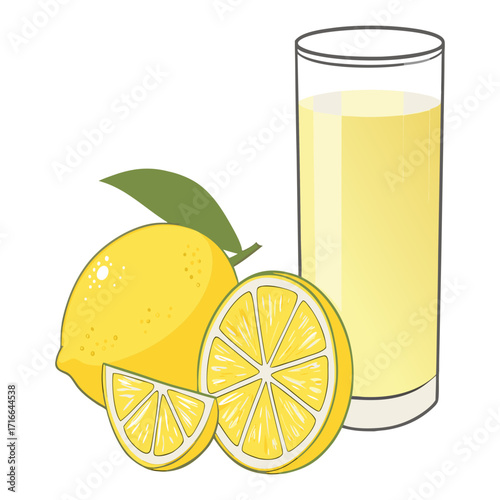 Fresh Lemon Juice Glass with Sliced Citrus Fruits Vector Illustration
