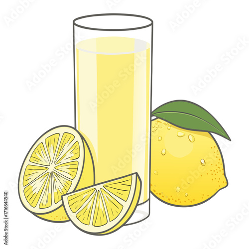 Fresh Lemon Juice Glass with Sliced Citrus Fruits Vector Illustration
