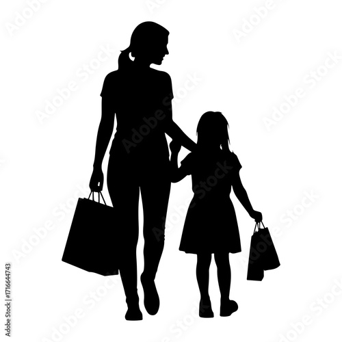 Mother and daughter shopping bags walking