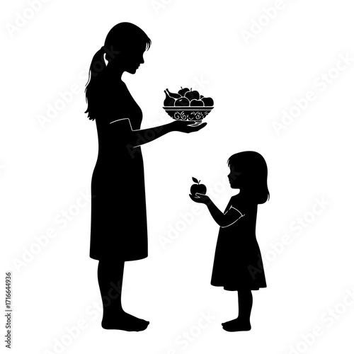 Mother child sharing fruit apple