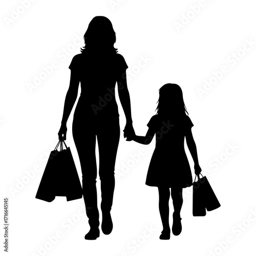 Mother daughter shopping bags holding hands vector