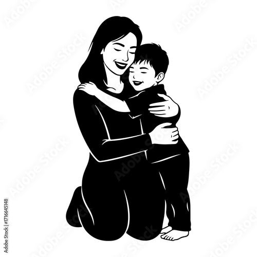 Mother embracing child joyfully embrace love