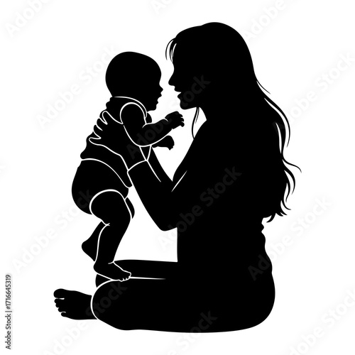 Mother holding baby silhouette black