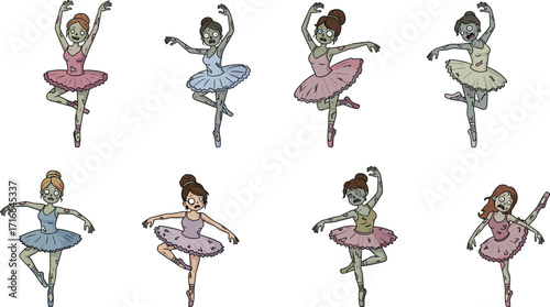 Funny cartoon zombie teacher in creepy classroom with chalkboard, spooky school lesson about brains and horror education vector illustration