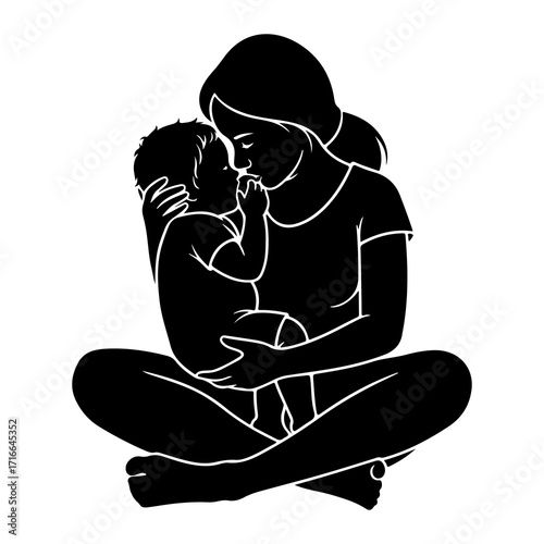 Mother holding baby tenderly embrace love