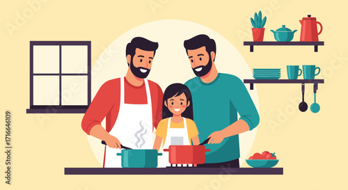 Family Cooking Together in Kitchen Happy Parents and Child Preparing Meal Joyful Lifestyle
