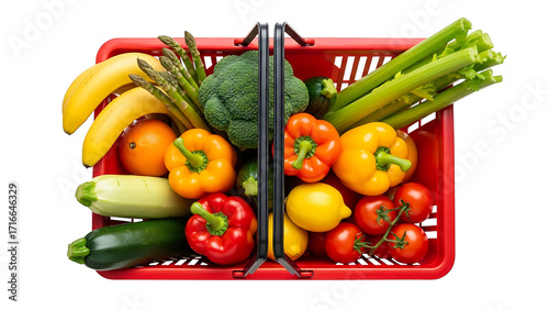 Fresh produce shopping basket full of healthy fruits and vegetables grocery store market food diet on transparent background