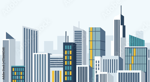 Modern Cityscape Skyline with Tall Buildings and Geometric Architecture Illustration