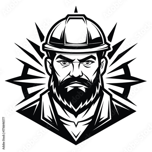 Construction Worker Mascot Vector – Bearded Man in Hard Hat Illustration