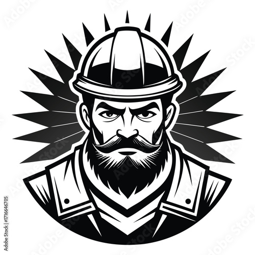 Construction Worker Mascot Vector – Bearded Man in Hard Hat Illustration