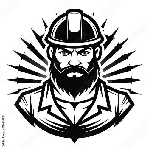 Construction Worker Mascot Vector – Bearded Man in Hard Hat Illustration
