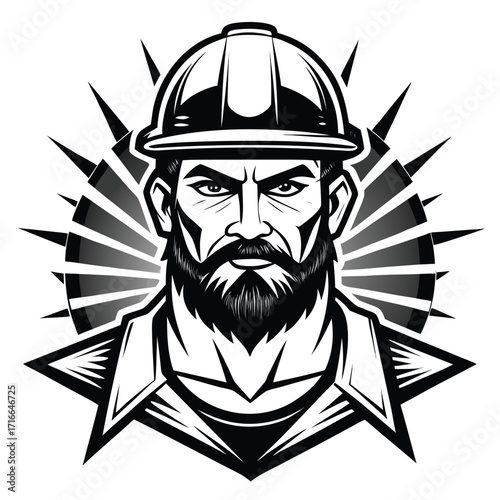 Construction Worker Mascot Vector – Bearded Man in Hard Hat Illustration