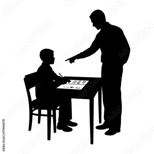 Teacher instructing student at desk chair learning