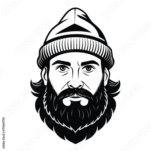 Bearded Man in Winter Hat Vector Illustration – Rugged Lumberjack Style Portrait