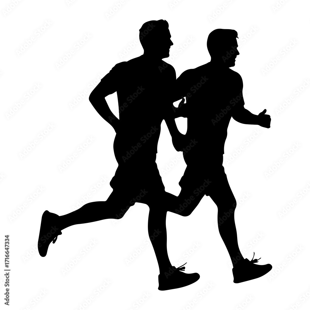 Obraz premium Two men running side by side silhouette athletes